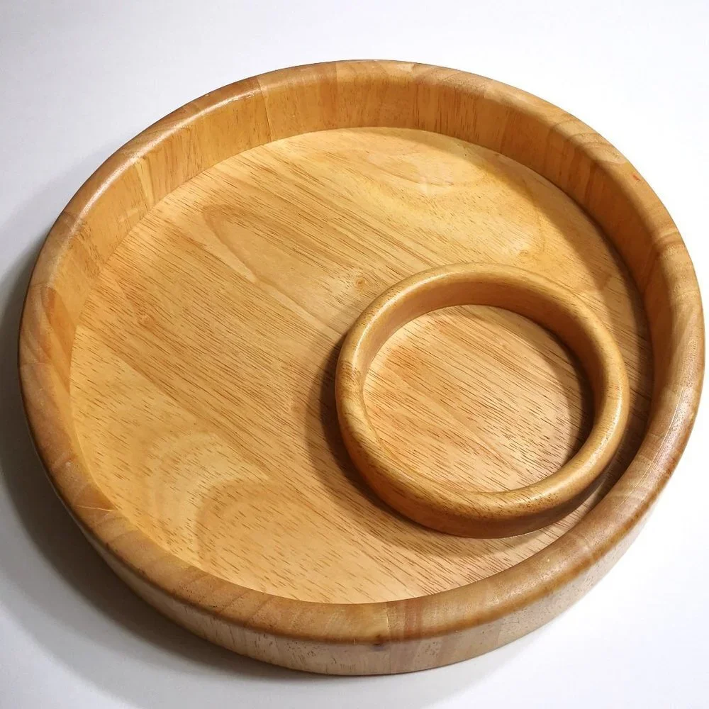 Round Beechwood Chip & Dip‎ Severing Bowl 12